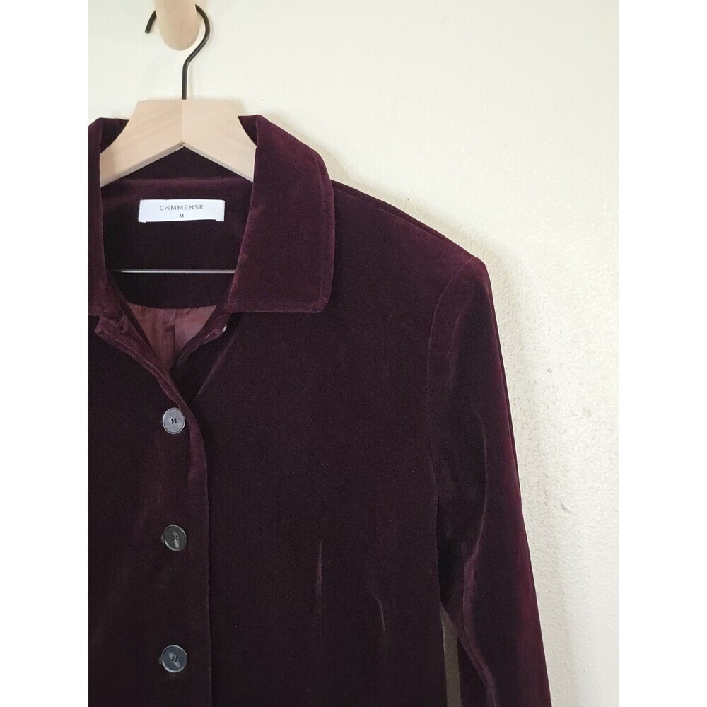 Commense Velvet Lapel Short Blazer Jacket Womens M Burgundy Wine Button Front - Picture 3 of 11